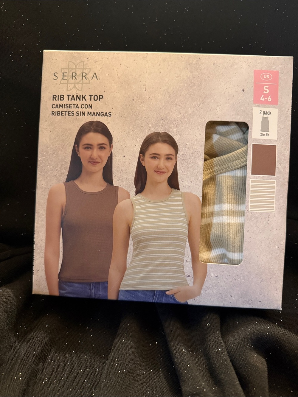 Serra Women's Rib Tank Top 2-Pack - Brown & Olive Striped